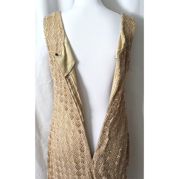 Vintage Handmade Crochet Floral Lace Midi Dress Champagne Beige Large - Picture 5 of 6
